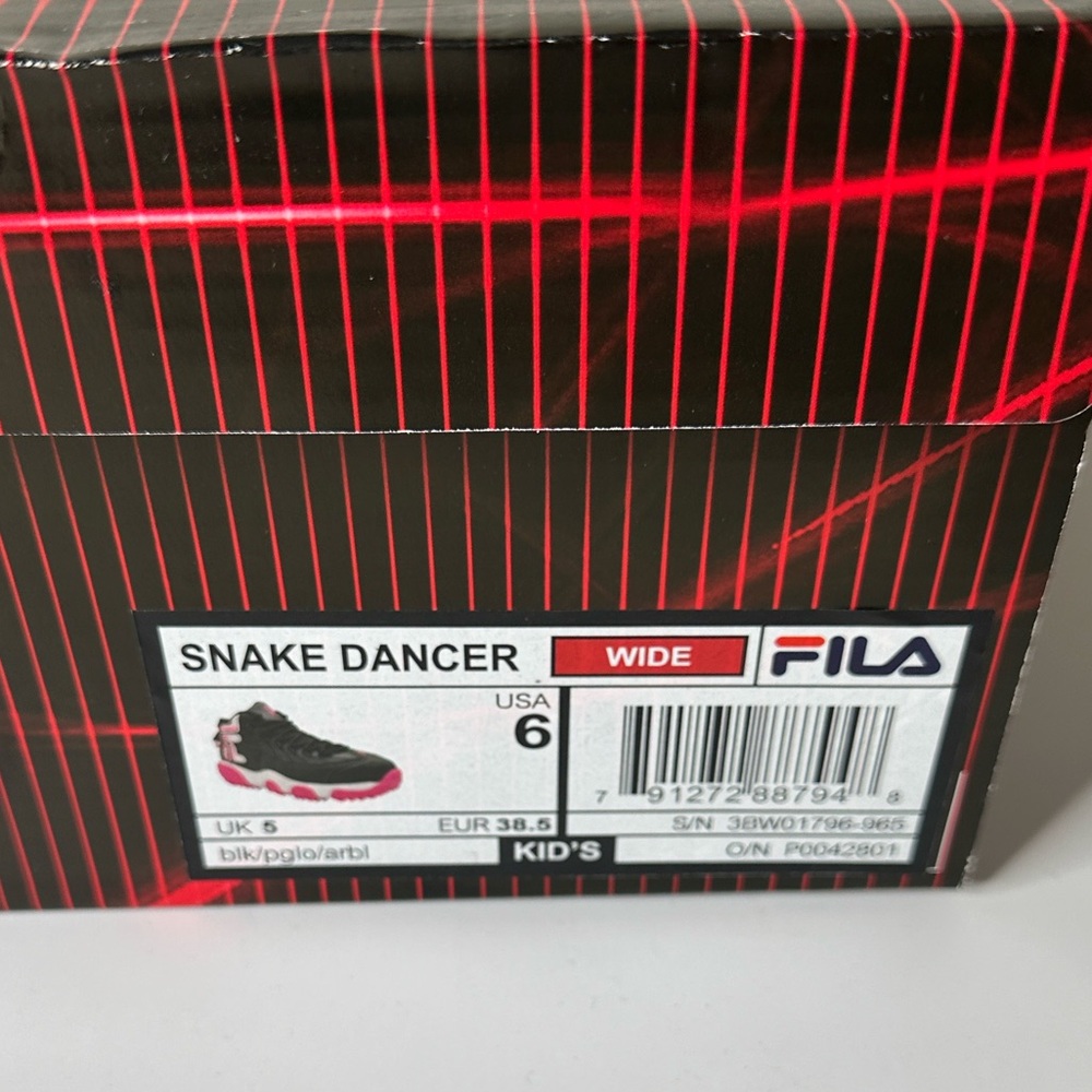 Fila Girl's Snake Dancer Wide Black Pink White Sneakers Size 6 Youth New in Box! - Picture 7 of 7